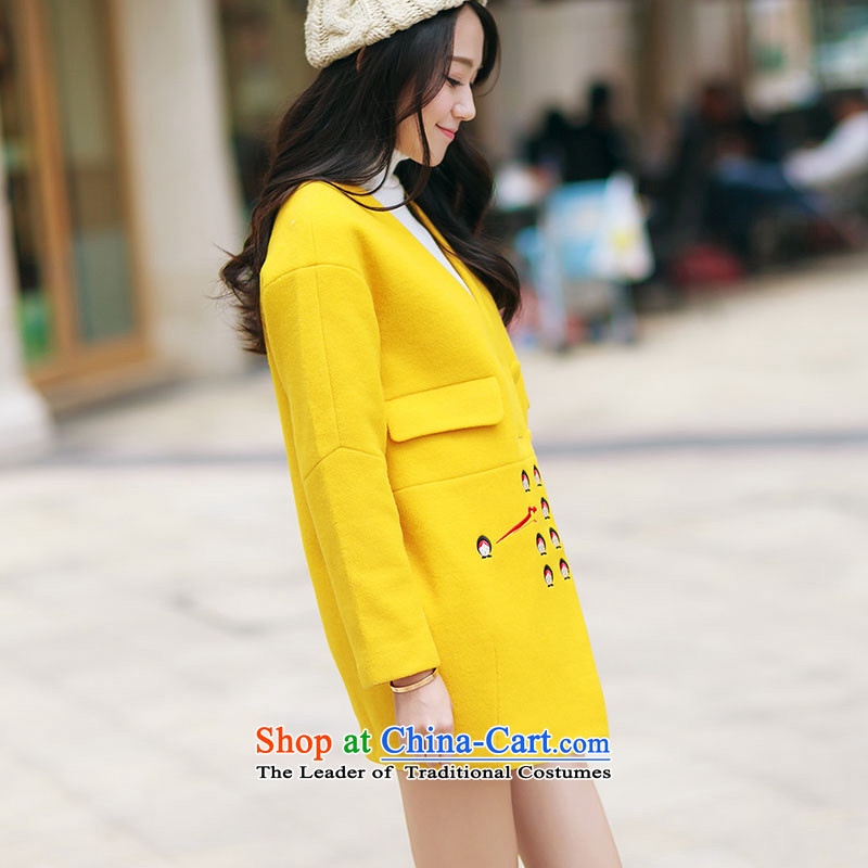 Christy Love 2015 autumn and winter new Korean embroidery? thick coat callus because Gross transition in long a wool coat women 3090 kaffir lime yellow S pre-sale on November 5, Christy Love , , , shopping on the Internet