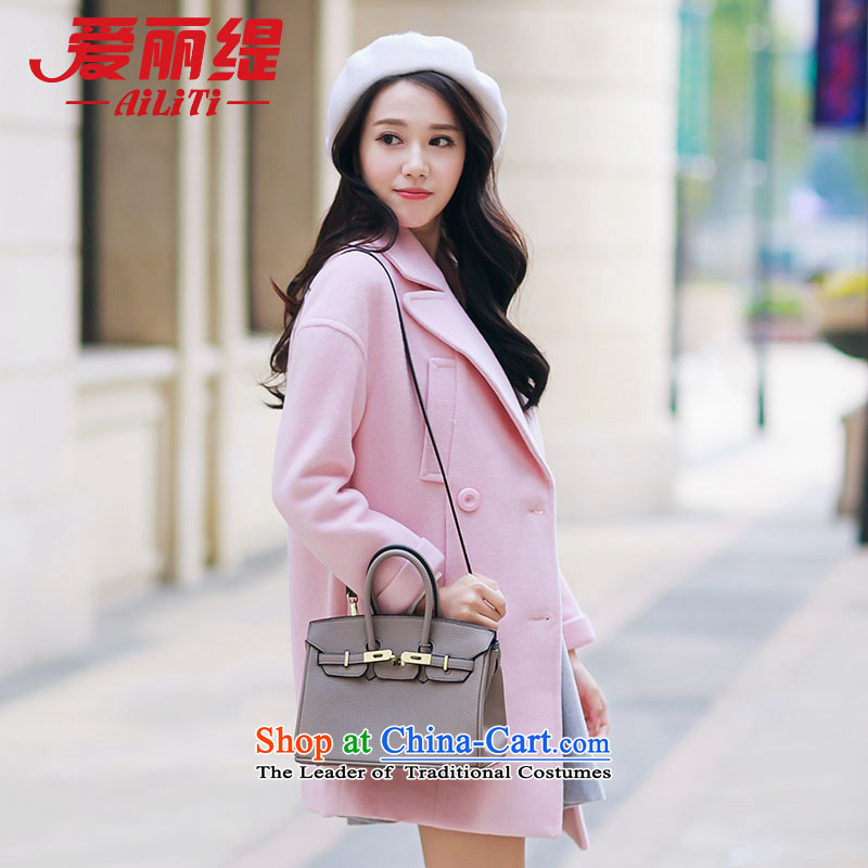 Christy Love 2015 autumn and winter new lapel temperament?   in gross jacket long a wool coat female D3082 pink M pre-sale, November 5_