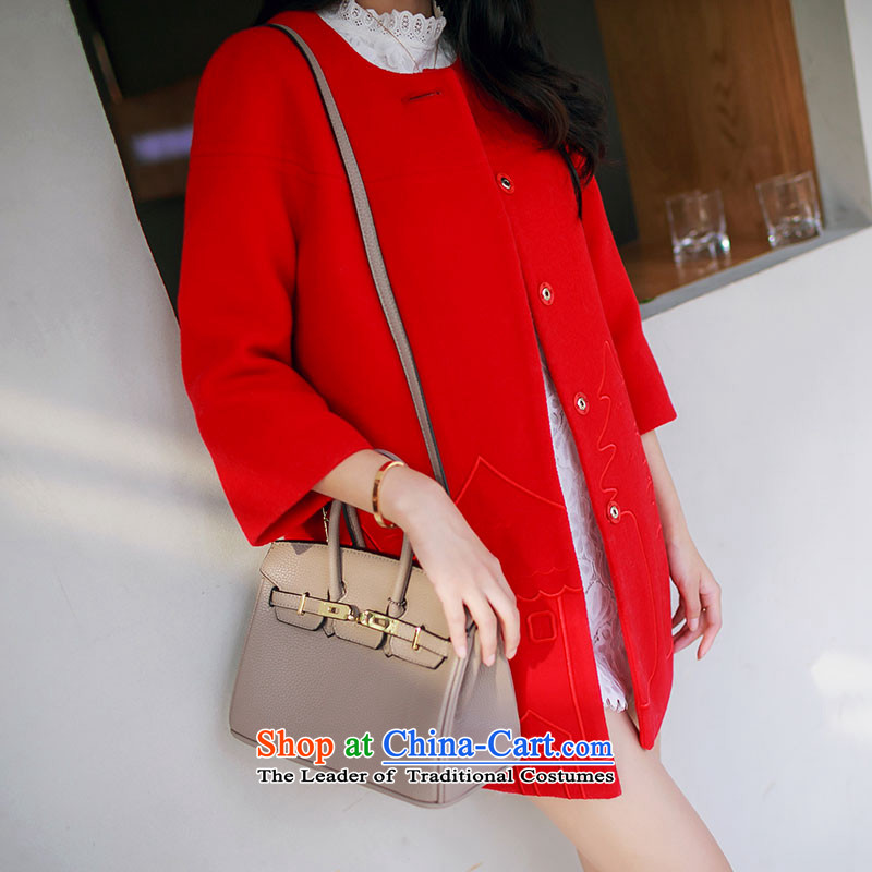 Christy Love 2015 autumn and winter new round-neck collar small Heung-embroidery gross? jacket temperament a wool coat D3089 female red S pre-sale on November 22, Christy Love , , , shopping on the Internet