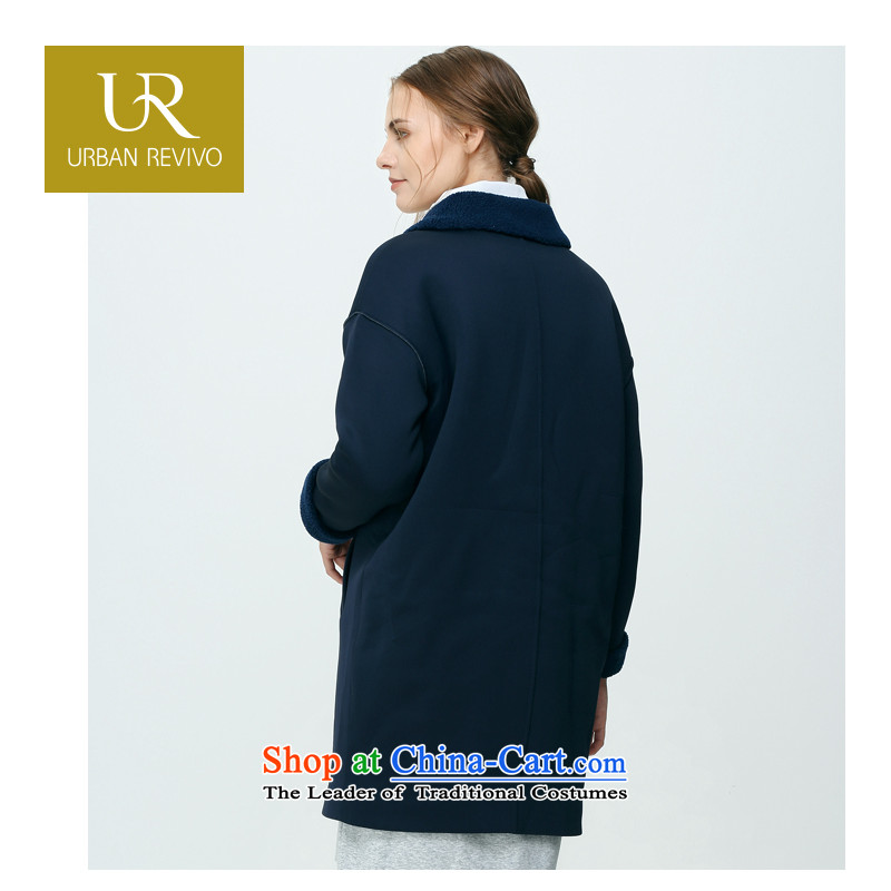 Ur charm female winter new double-jacket coat WG14D47R1GN001 lapel dark blue L,ur,,, shopping on the Internet