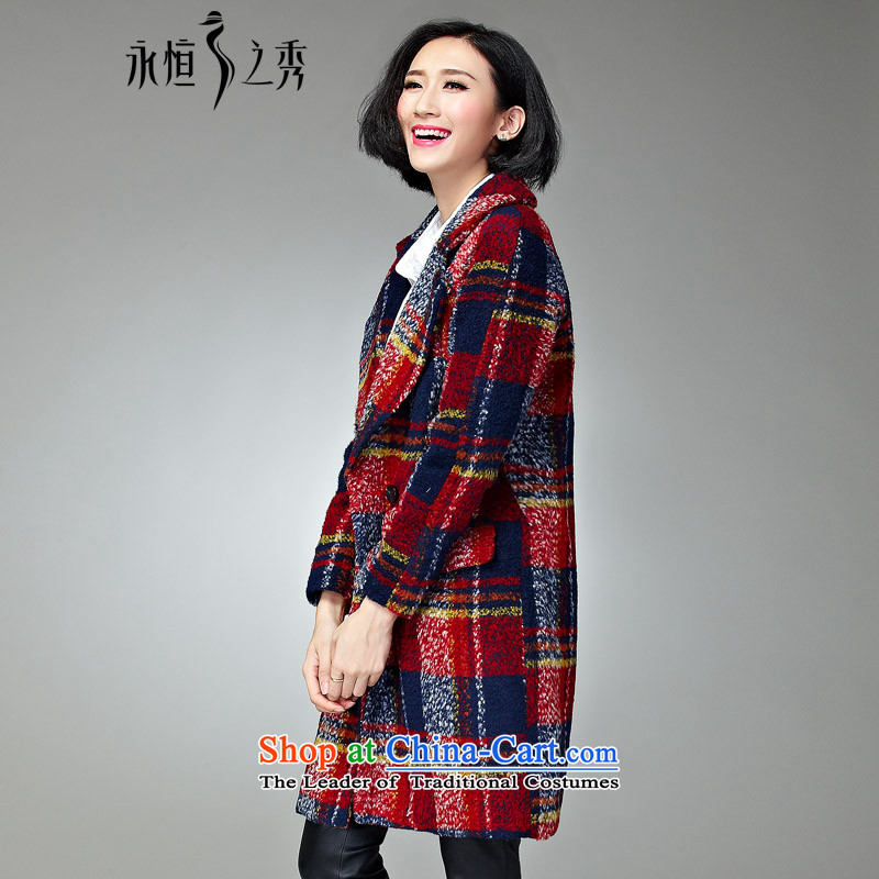 The Eternal Soo-to increase women's code gross? 2015 winter coats thick, Hin thin new Fat MM sister tartan sub-coats that long hair red and blue jacket? 4XL, eternal Soo , , , shopping on the Internet