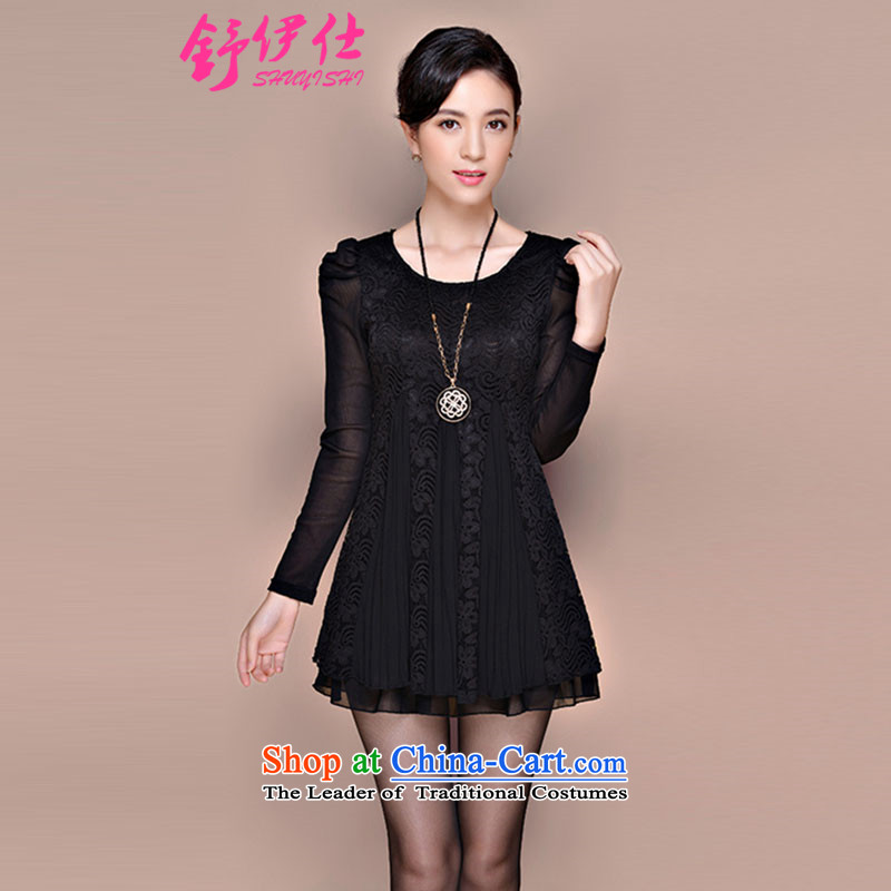 Schui Sze autumn and winter load new products very large code is loaded in the thick-mei long long-sleeved shirt, forming the lace video women thin ice woven shirts warm clothes xlarge dresses black XXXL, schui see (shuyishi) , , , shopping on the Internet