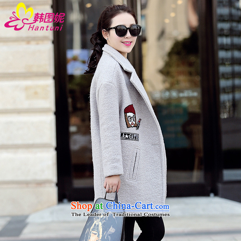 Korean figure Connie autumn and winter 2015 new small-wind jacket in gross Ms.? long large female Korean college wind-thick wool coat-cocoon? a wool coat gray M won figure HANTUNI stephanie () , , , shopping on the Internet