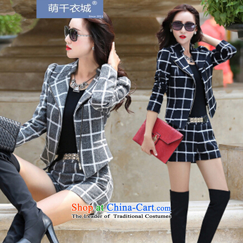 Thousands of Yi 2015 autumn and winter new Korean fashion ladies casual gross? kit female two kits ZT2320 Grid Gray. L) of the recommendations of the catty paras. 105-115 Chin Yi shopping on the Internet has been pressed.
