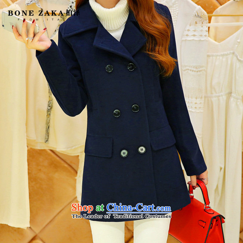 2015 Autumn and winter new gross? jacket a wool coat girl in long thin leisure korea video Sau San edition temperament and stylish double-feeder for larger flip navy S, Pak-taek , , , shopping on the Internet
