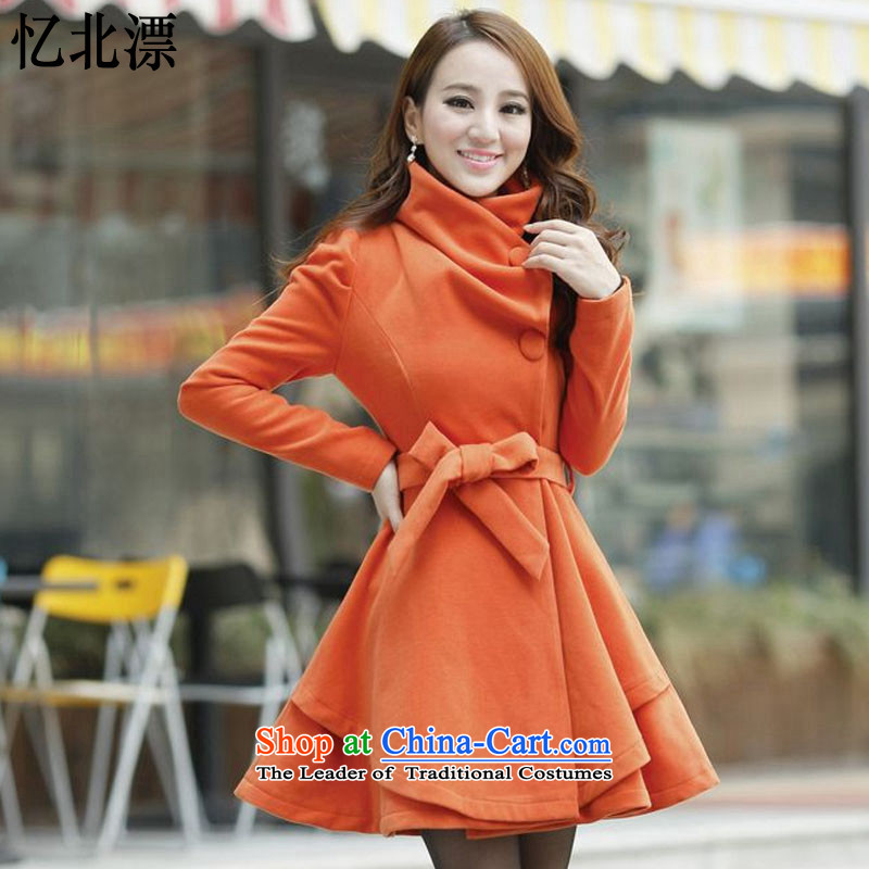 Recalling that the 2015 Autumn and Winter North drift-reload Korean women in sweet long hair? large graphics thin coat lapel of long-sleeved a wool coat women 3628 Orange Red M, recalling that the North has been pressed drift-shopping on the Internet
