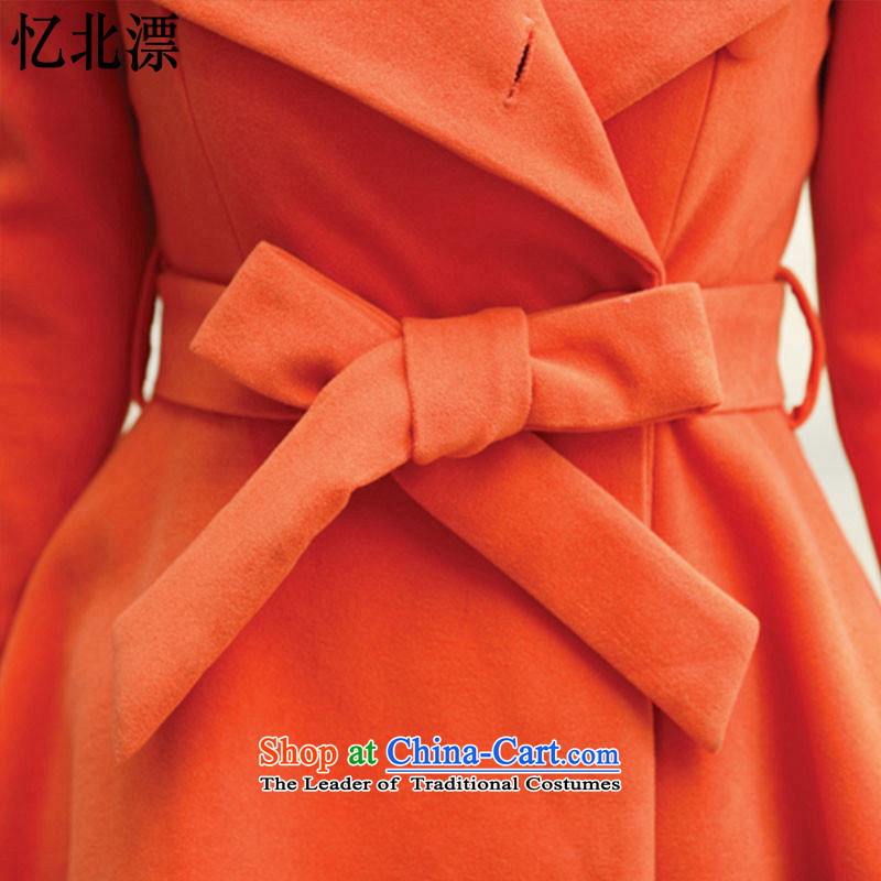 Recalling that the 2015 Autumn and Winter North drift-reload Korean women in sweet long hair? large graphics thin coat lapel of long-sleeved a wool coat women 3628 Orange Red M, recalling that the North has been pressed drift-shopping on the Internet