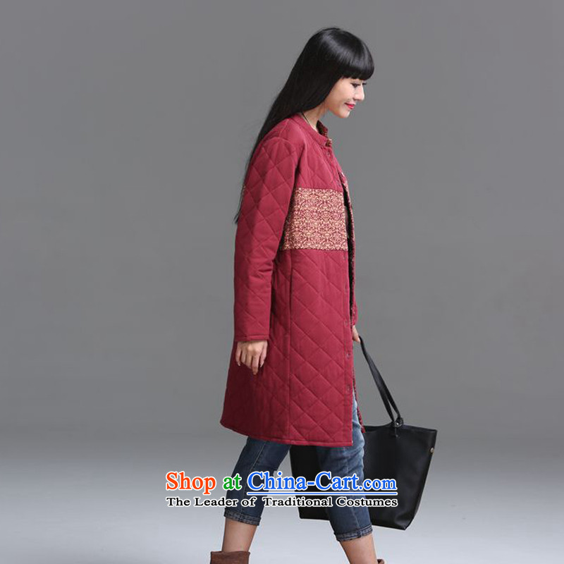 2015 Autumn and Winter Korea MEISUDI version of large numbers of ladies arts van collar clip cotton waffle warm relaxd graphics, long-jacket, thin wine red XXL, MISO (MEISUDI) , , , shopping on the Internet