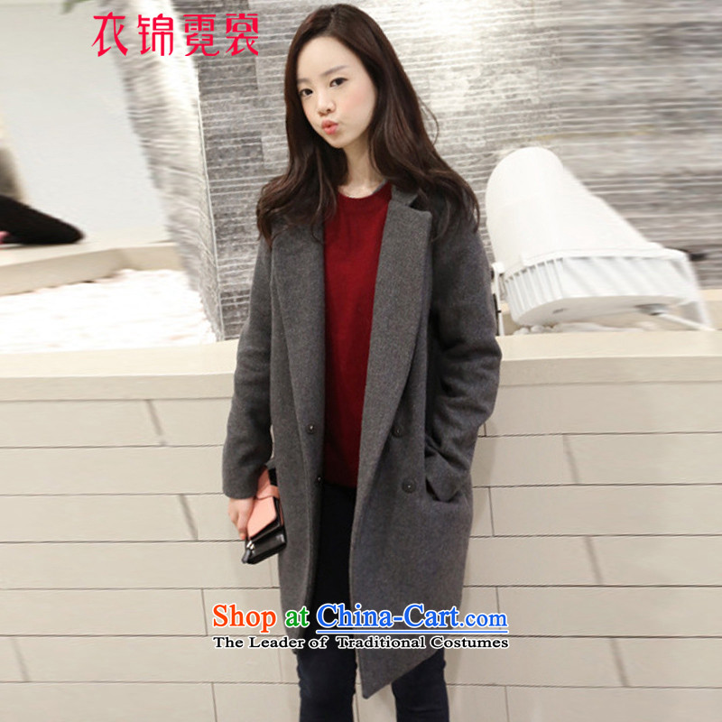 Yi Jin Tysan 2015 Fall_Winter Collections new Korean in Sau San long double-coats female jacket gross? M Gray