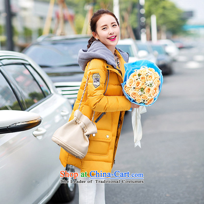 Mr ring bites 2015 autumn and winter new Korean version of large numbers of ladies in cap long feather cotton coat female 1271 Yellow XXXXL, MAK ring bites shopping on the Internet has been pressed.