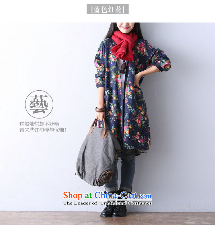 2015 Autumn and Winter Korea MEISUDI version of large numbers of ladies arts van suit in Double layered cotton long cardigan loose video thin wind jacket blue safflower XL Photo, prices, brand platters! The elections are supplied in the national character of distribution, so action, buy now enjoy more preferential! As soon as possible.