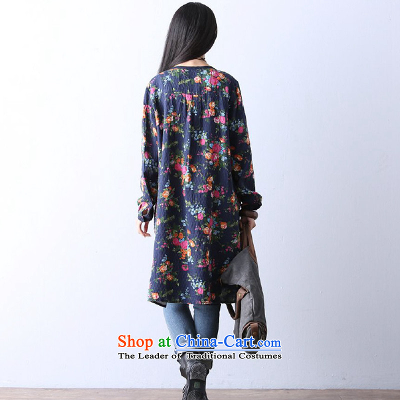 2015 Autumn and Winter Korea MEISUDI version of large numbers of ladies arts van suit in Double layered cotton long cardigan loose video thin wind jacket blue safflower XL, Mei Su (MEISUDI) , , , shopping on the Internet