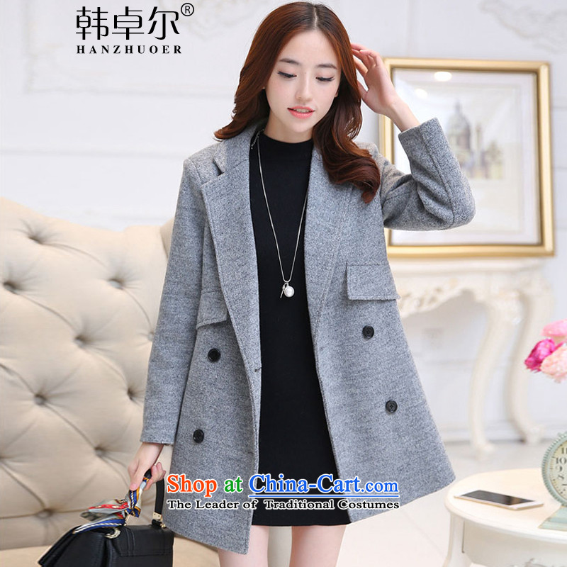 Korea's 2015 new autumn and winter in long hair?   Korean version of a wool coat female jackets ZA1233 GRAY M lane raining , , , shopping on the Internet
