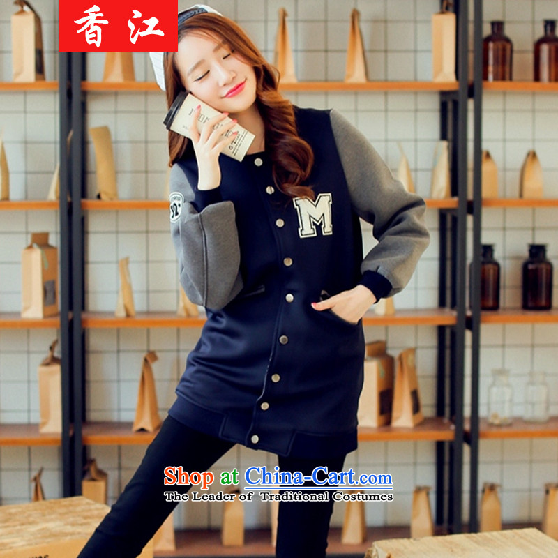 Xiang Jiang 2015 Korean version of large numbers of ladies Fall/Winter Collections baseball uniform female jacket thick mm loose video thin coat in the sister of thick cardigan 381 dark blue XXXXL, Xiangjiang , , , shopping on the Internet