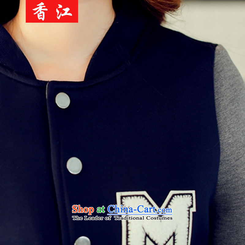 Xiang Jiang 2015 Korean version of large numbers of ladies Fall/Winter Collections baseball uniform female jacket thick mm loose video thin coat in the sister of thick cardigan 381 dark blue XXXXL, Xiangjiang , , , shopping on the Internet