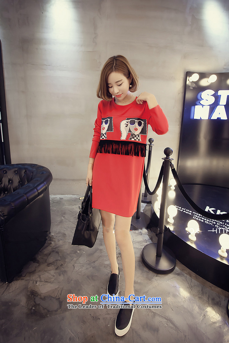 Billion gymnastics 2015 autumn and winter new Korean version of large numbers of ladies edging dress in long loose long-sleeved T-shirt with round collar  D6819 Black XL Photo, prices, brand platters! The elections are supplied in the national character of distribution, so action, buy now enjoy more preferential! As soon as possible.