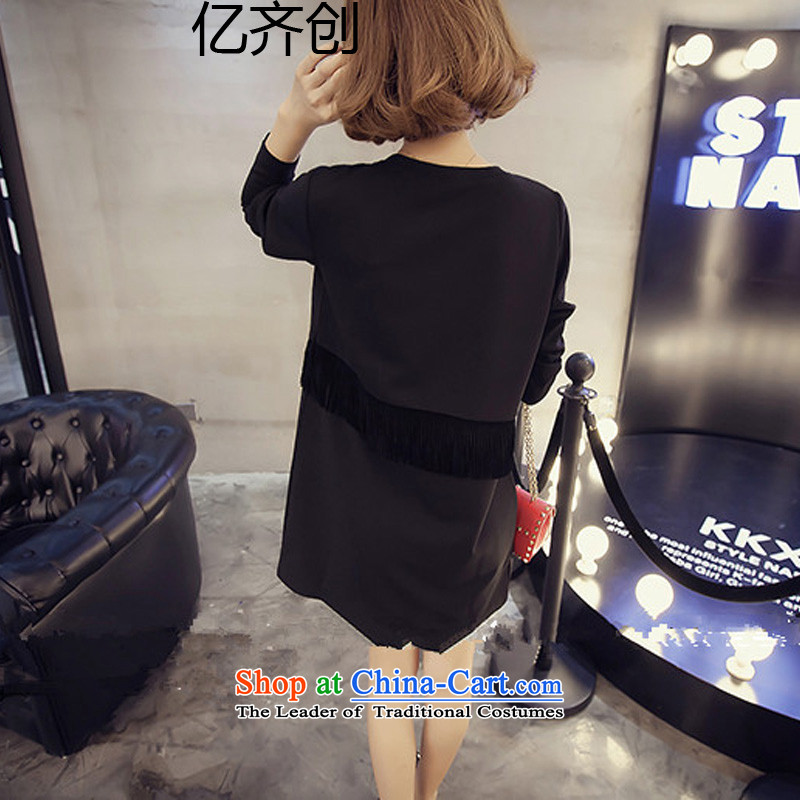 Billion gymnastics 2015 autumn and winter new Korean version of large numbers of ladies edging dress in long loose long-sleeved T-shirt with round collar  D6819 Black XL, billion gymnastics shopping on the Internet has been pressed.