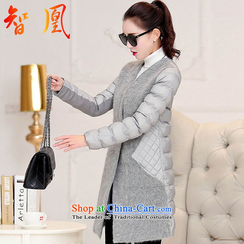 Leong for coats jacket women gross? 2015 autumn and winter new stylish girl in Europe and the temperament of coat is long jacket Sau San Tiao thin coat of video-gray stitching stingrays lint-free , L, Ji-to , , , shopping on the Internet