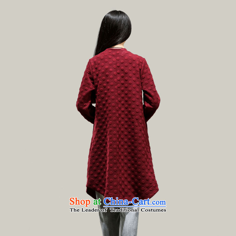 2015 Autumn and Winter Korea MEISUDI version of large numbers of ladies pressure dot disc is long loose video thin cardigan literary and artistic temperament wild jacket , dark red MISO (MEISUDI) , , , shopping on the Internet