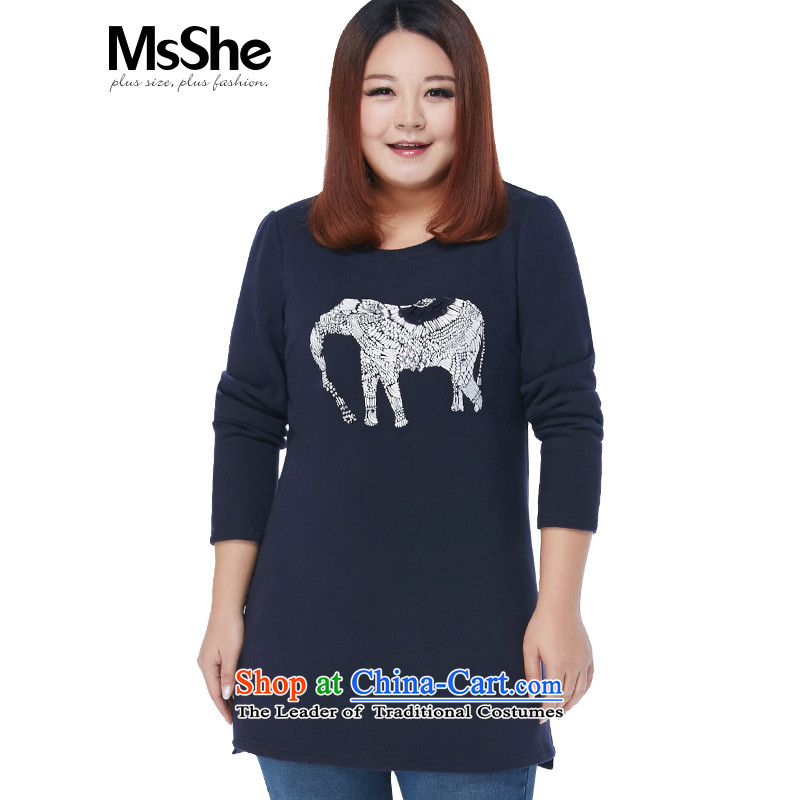 Large msshe women 2015 new winter clothing thick MM staple Ju-won for stamp forming the skirt shirt thick blue5XL 11 160