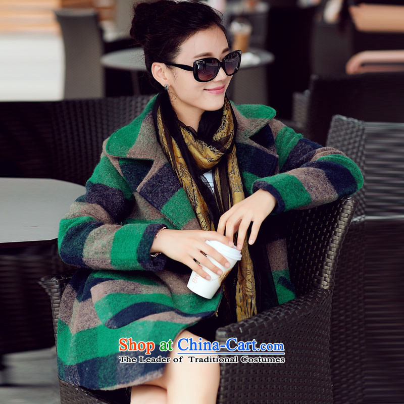 Omi only autumn and winter female gross jacket coat? Version Korean female long coats)? 2015 new stylish latticed wool winter jackets for winter? On the new Green , L OMI only female , , , shopping on the Internet