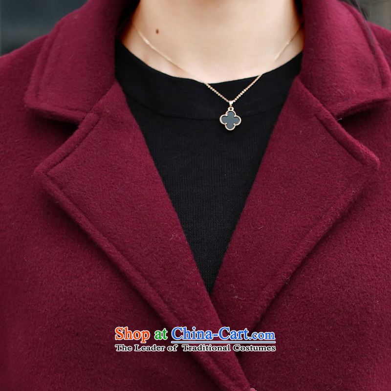 Sin has new winter 2015 stylish look of Sau San Korean minimalist Solid Color Warm Korean round-neck collar gross? coats female wine red M sin has shopping on the Internet has been pressed.