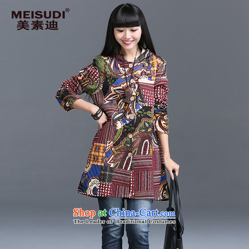 2015 Autumn and Winter Korea MEISUDI version of large numbers of ladies arts van suit thick shirt that long cap loose video thin cardigan jacket redXXL