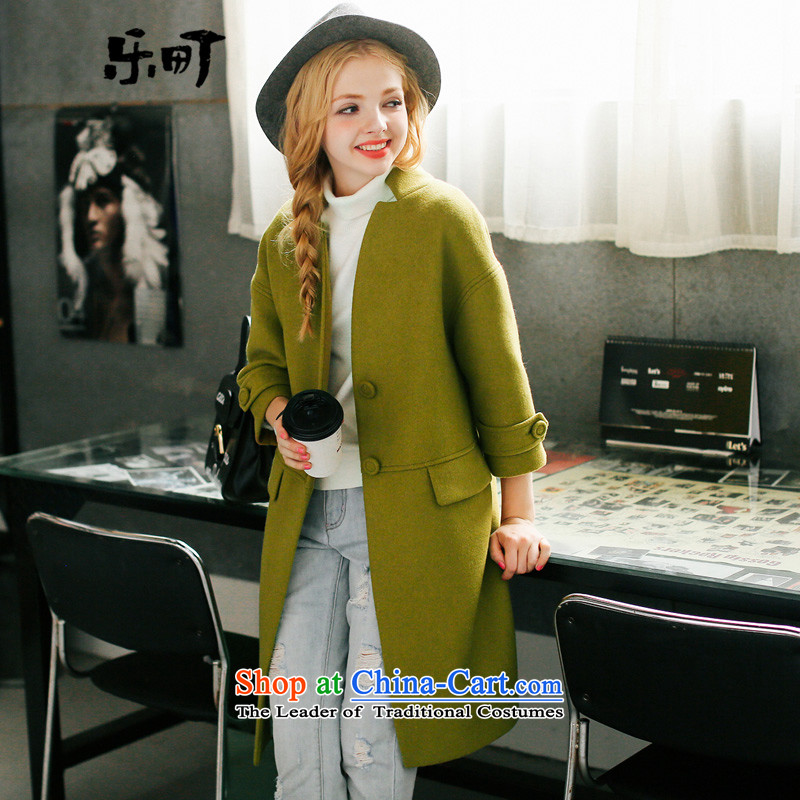 Lok-machi 2015 Autumn new gross jacket in long?_ wool a wool coat Korean wild autumn and winter clothesS_155 yellow