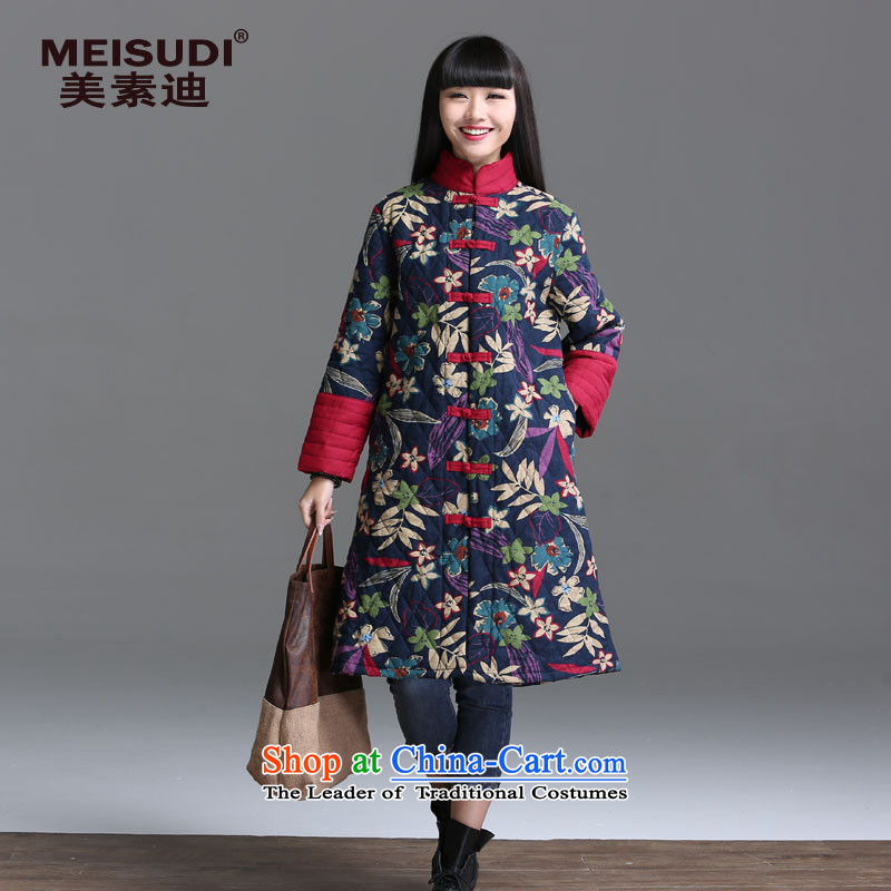 2015 Autumn and Winter Korea MEISUDI version of large numbers of ethnic women's Mock-neck tray clip in cotton-thick long literary and artistic floral loose video thin coat leavesXXL