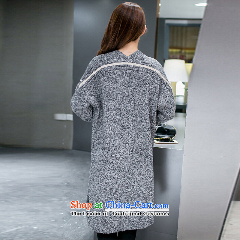 Mr James TIEN Yi Won xl women fall thick mm thin thick sister autumn graphics jacket with large numbers of children and women in 200 catties jacket long long-sleeved Knitted Shirt female black and gray 5XL 180 to 200 catties can penetrate, Jun Yi Han (JUN