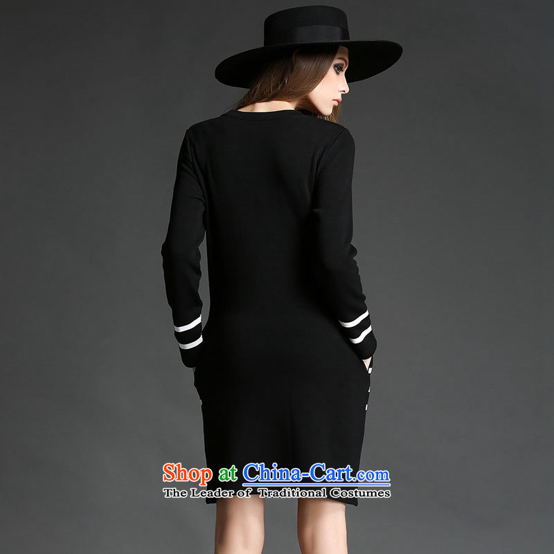 The Europe and improving access for larger women 2015 autumn and winter new thick mm round-neck collar forming the liberal skirt the lint-free long-sleeved thick dresses Z-2173 black 5XL, MUFUNA improving access () , , , shopping on the Internet