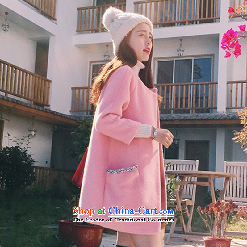 2015 Fall/Winter Collections Korean girls jacket sweater long graphics thin round-neck collar Sau San? XYR11916 coats  of pink XL, so (XINYARAN) , , , shopping on the Internet