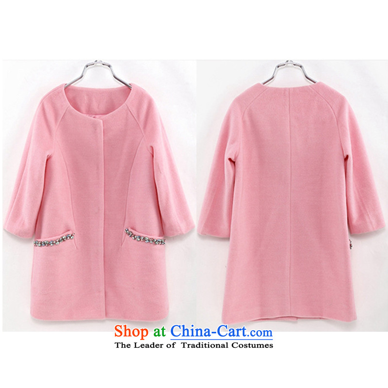 2015 Fall/Winter Collections Korean girls jacket sweater long graphics thin round-neck collar Sau San? XYR11916 coats  of pink XL, so (XINYARAN) , , , shopping on the Internet