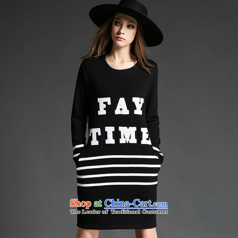 Rui poem m high-end large European and American Women's code load to fall more winter clothing thick woman video thin to intensify the skirt of autumn in the cartoon catty 200) long-sleeved black round-neck collar 2XL, Rui poem m (RUISMEES) , , , shopping