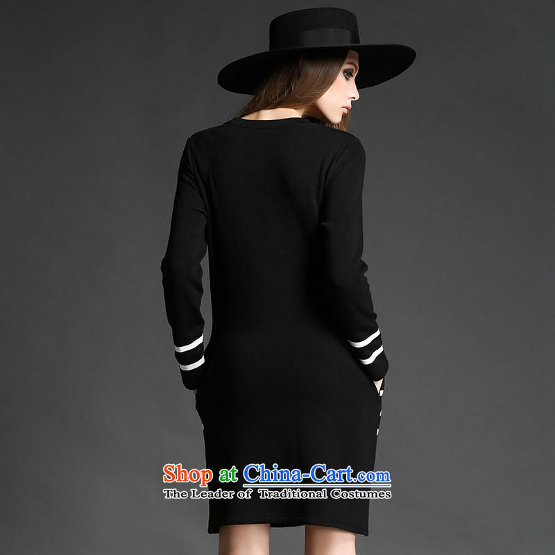 Rui poem m high-end large European and American Women's code load to fall more winter clothing thick woman video thin to intensify the skirt of autumn in the cartoon catty 200) long-sleeved black round-neck collar 2XL, Rui poem m (RUISMEES) , , , shopping
