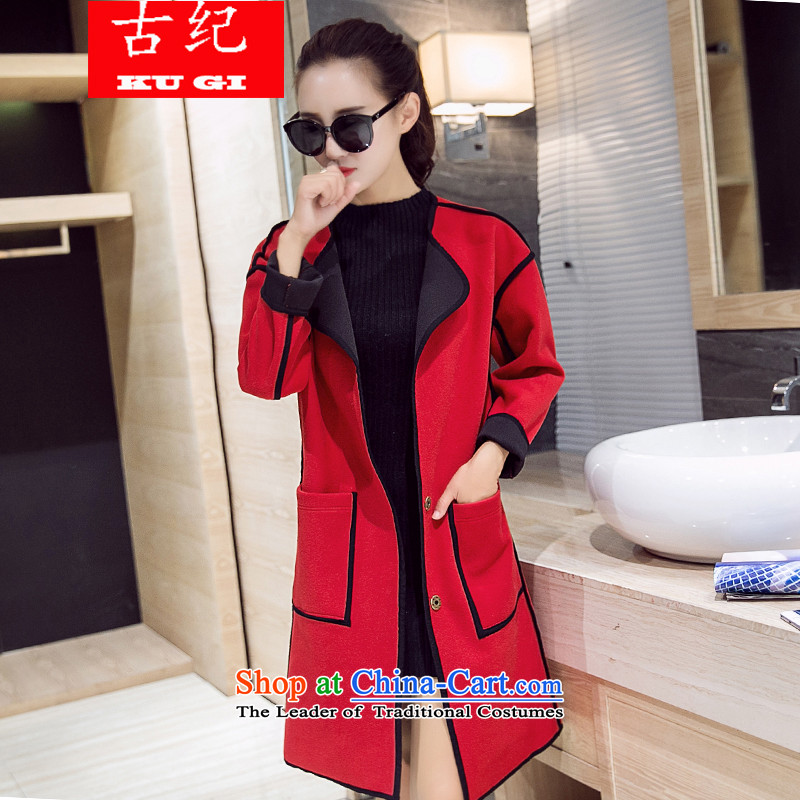Ancient discipline  2015 autumn and winter new Korean version of long-sleeved jacket wind? gross female woolen coat H049 RED L