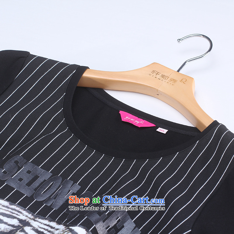 The former Yugoslavia Li Sau 2015 Fall/Winter Collections new larger female round-neck collar animals stamp graphics thin stripes wild dresses 0766 Black 3XL, Yugoslavia Li Sau-shopping on the Internet has been pressed.