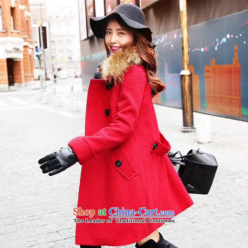 The paradise of autumn 2015 new Korean stylish and classy campaign for the medium to longer term gross sub_? coats female red S