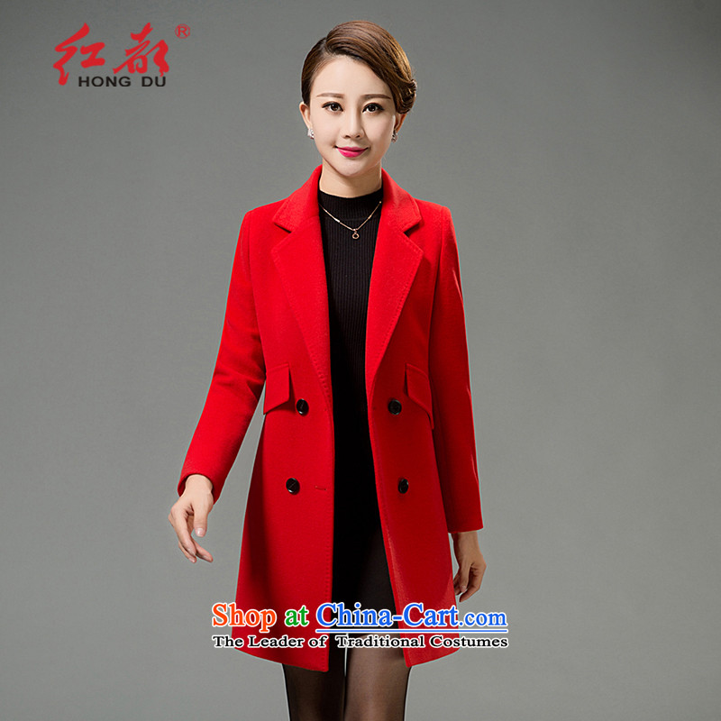 All older style red double-woolen coat female wool coat in the winter of 2015 New red cloak cashmere L
