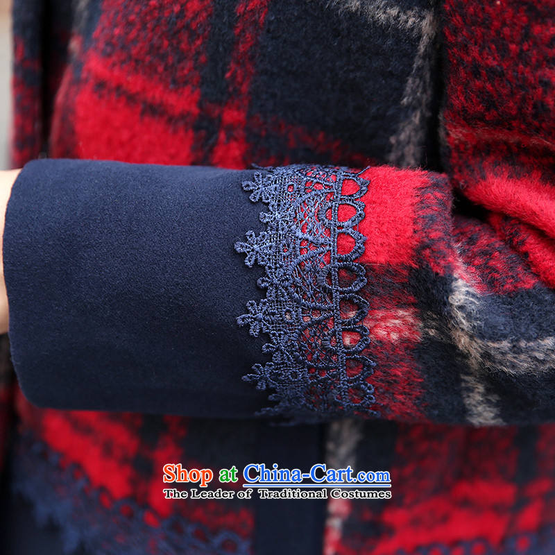 Park woke up to 2015 winter clothing new Korean straight sleek collar in long grid? female red jacket gross S, awakening Paradise Shopping on the Internet has been pressed.