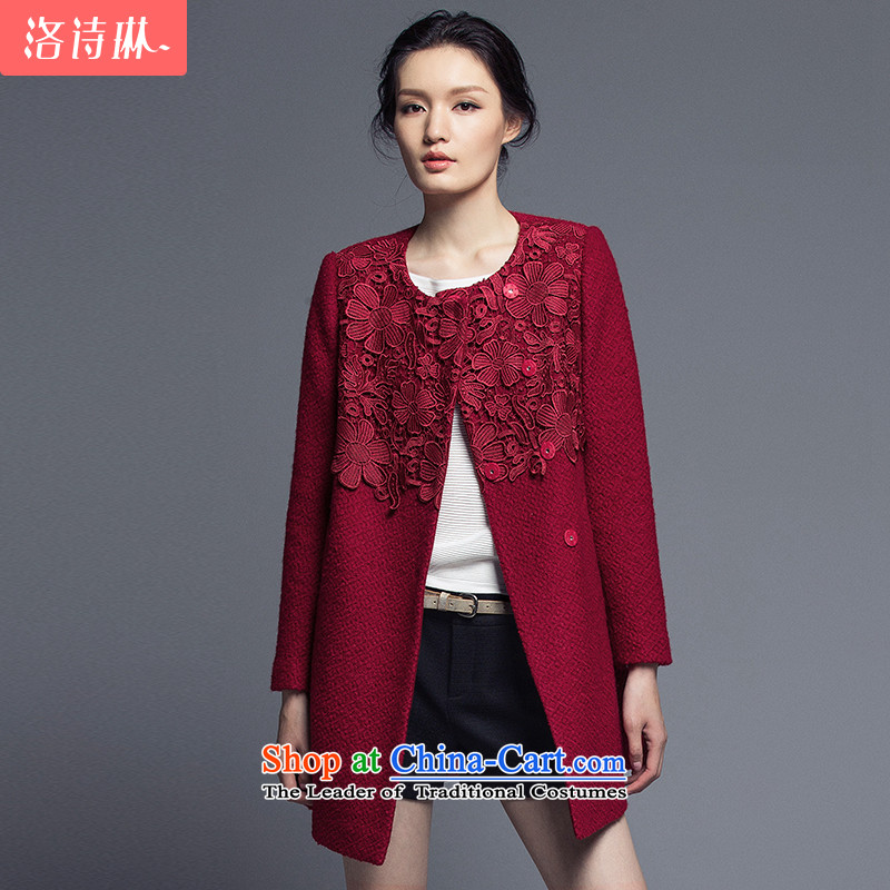 The poem Lin2015 LUXLEAD winter clothing new products round-neck collar long-sleeved lace elegant graphics in the medium to long term, thin hair? coats wine redXXL
