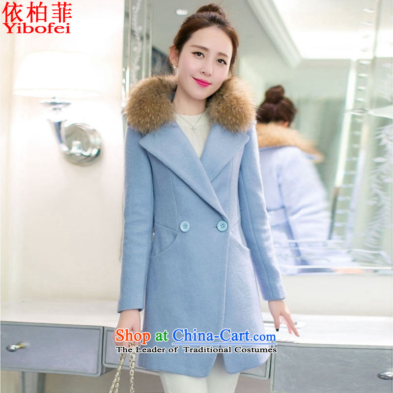 In accordance with the perfect2015 autumn and winter new Korean version in the thick long nagymaros large Sau San for gross? jacket a wool coat female Y2631 light blue4XL