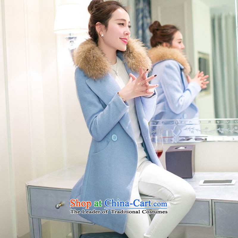 In accordance with the perfect 2015 autumn and winter new Korean version in the thick long nagymaros large Sau San for gross? jacket a wool coat female Y2631 4XL, light blue to perfect (yibofei) , , , shopping on the Internet
