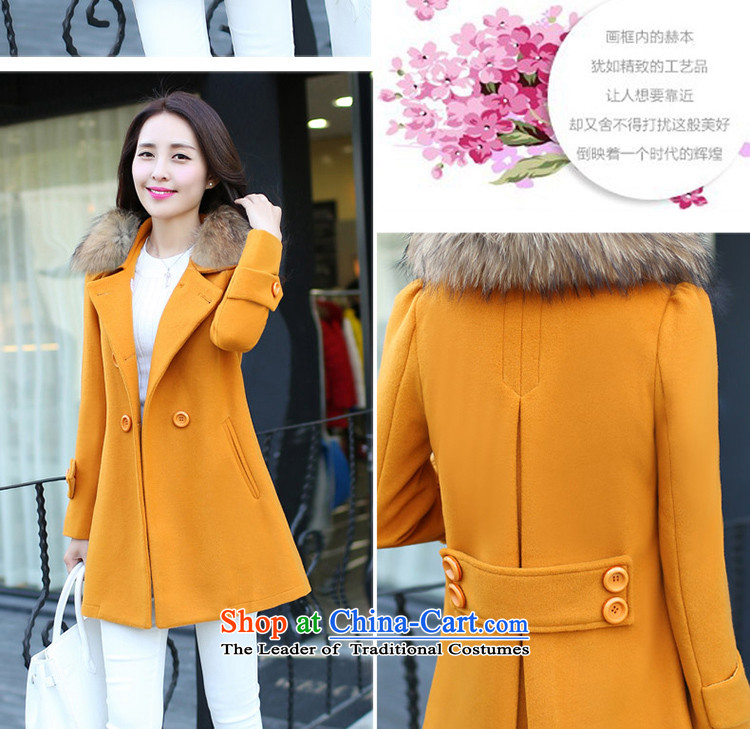 Cachon 2015 Fall/Winter Collections new Korean fashion in the double-long hair? coats female wild jacket Yellow M picture, prices, brand platters! The elections are supplied in the national character of distribution, so action, buy now enjoy more preferential! As soon as possible.