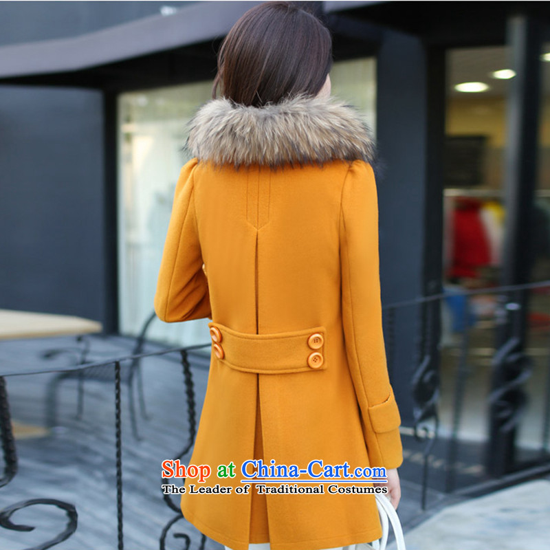Cachon 2015 Fall/Winter Collections new Korean fashion in the double-long hair? coats female wild jacket Yellow M Card Joan (KAQIONG) , , , shopping on the Internet