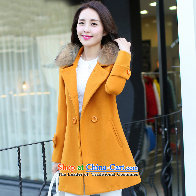 Cachon 2015 Fall/Winter Collections new Korean fashion in the double-long hair? coats female wild jacket Yellow M Card Joan (KAQIONG) , , , shopping on the Internet