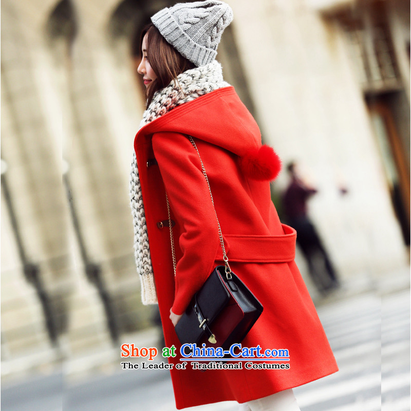 Park woke up to 2015 winter clothing new Korean Sau San Chic simplicity with cap in long coats_? female Orange S