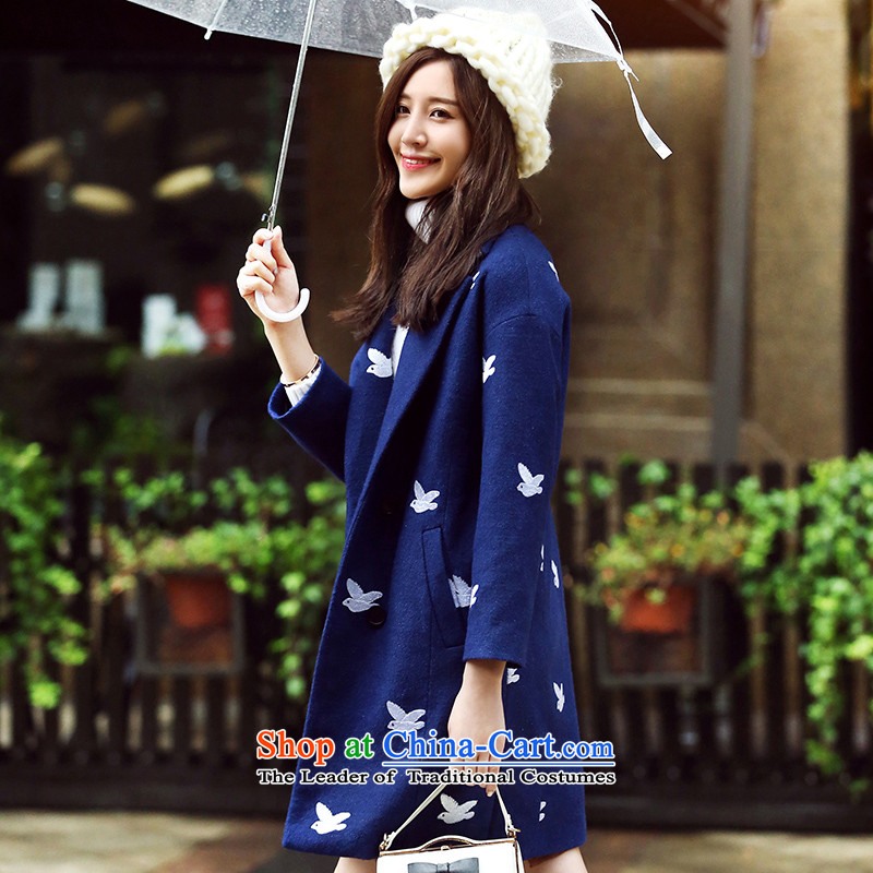 Park woke up to 2015 winter new Korean straight sleek designs suits birds for gross? female blue jacket?L