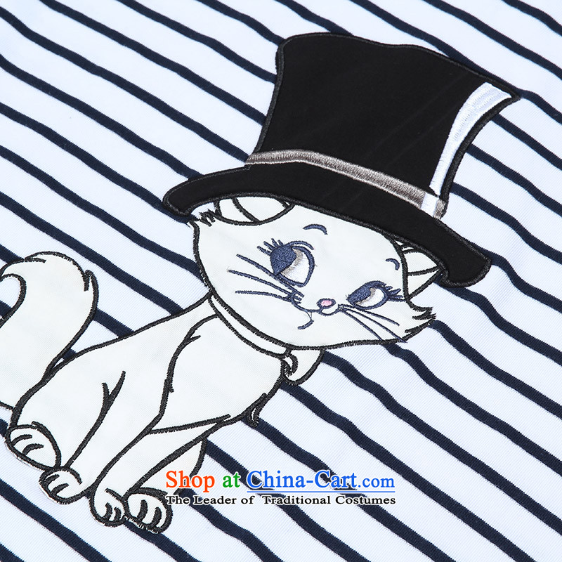 The former Yugoslavia Li Sau 2015 autumn large new mount female elastic striped cat Mimi put embroidered homewear home kit 0975 possession of blue and white slim Li Sau-.... 4XL, shopping on the Internet