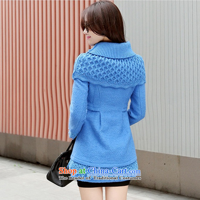 Meijia Garment 2015 autumn and winter new Korean lace stitching in long Sau San a wool coat 978 BLUE XL, Monica Yi (MEIJIAYI) , , , shopping on the Internet